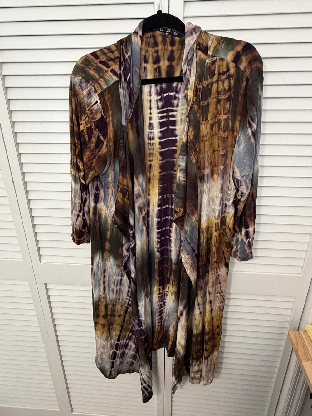 Coin 1804 Women's Tie-Dye Open Front Duster Jacket - Multi Brown Size XL